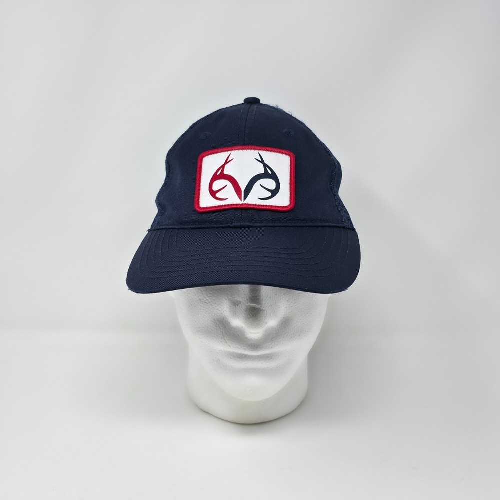 Realtree Outdoor Snapback Trucker Hat Navy Blue Mens Adjustable Cap White Patch